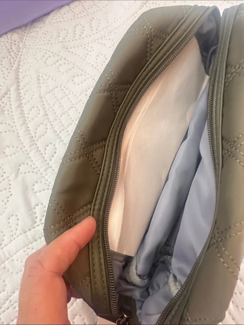 Ihkwip Quilted Olive Green cosmetic Pouch nwt